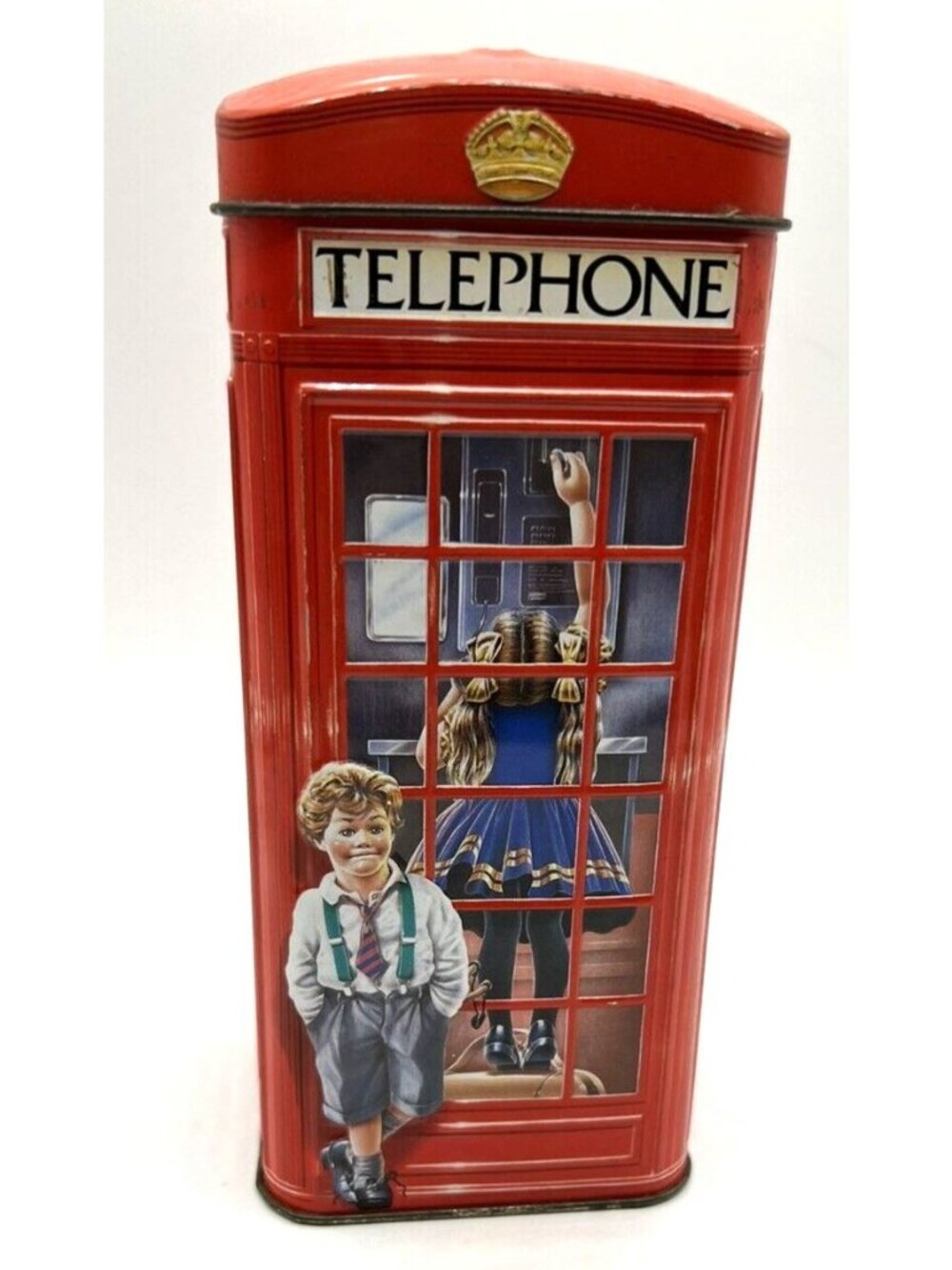 Telephone Booth Money Box Churchill's English Toffees Retro Tin Bright Red Bank